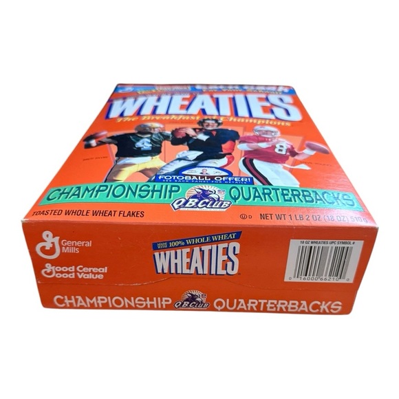 General Mills Wheaties cereal box from 1995 featuring three NFL quarterbacks. - Picture 3 of 5
